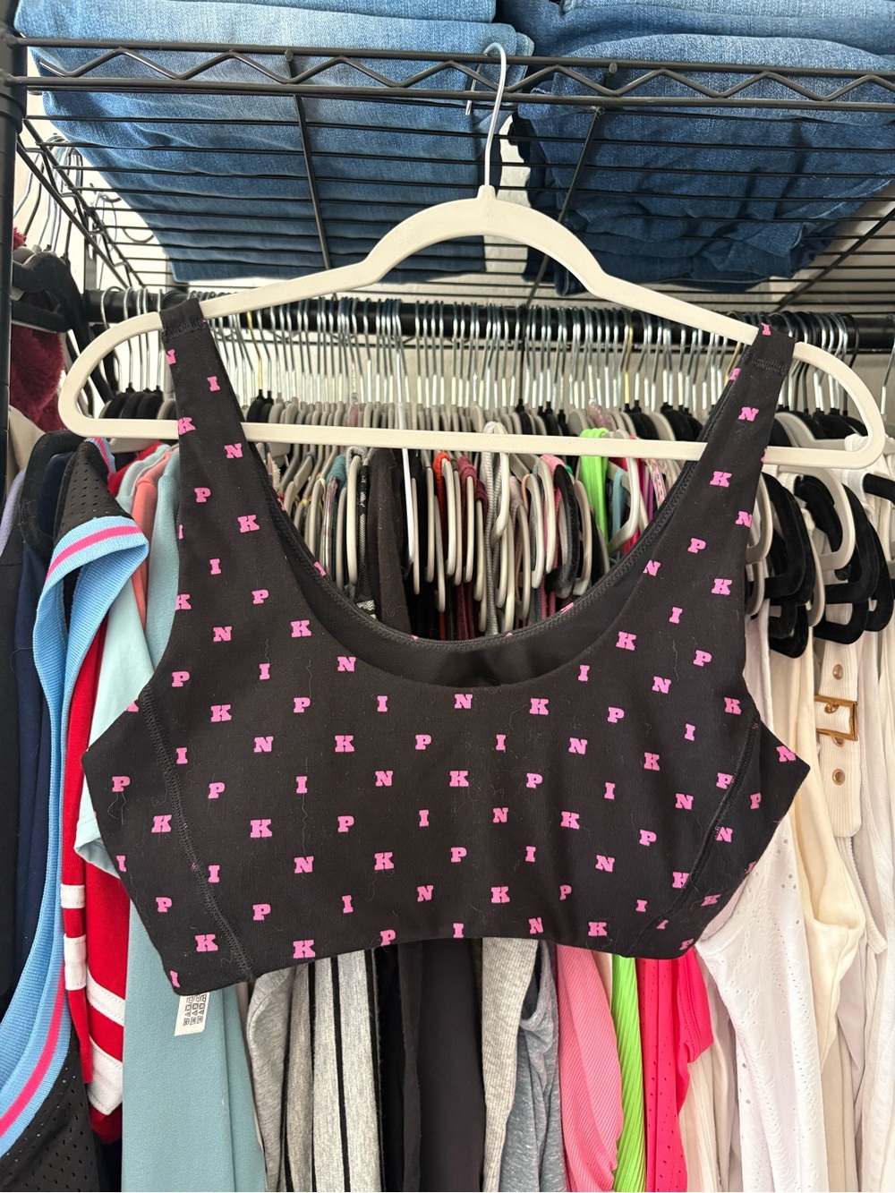 Victoria's Secret Black Sport Bra with Pink P Logo Print